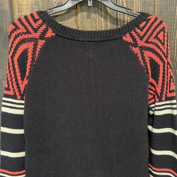 Volcom Machu Peaches Sweater S Geometric Black Orange Striped Festival Cozy Warm - Picture 10 of 12